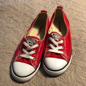 Red converse ballet style slip-ons, size 8